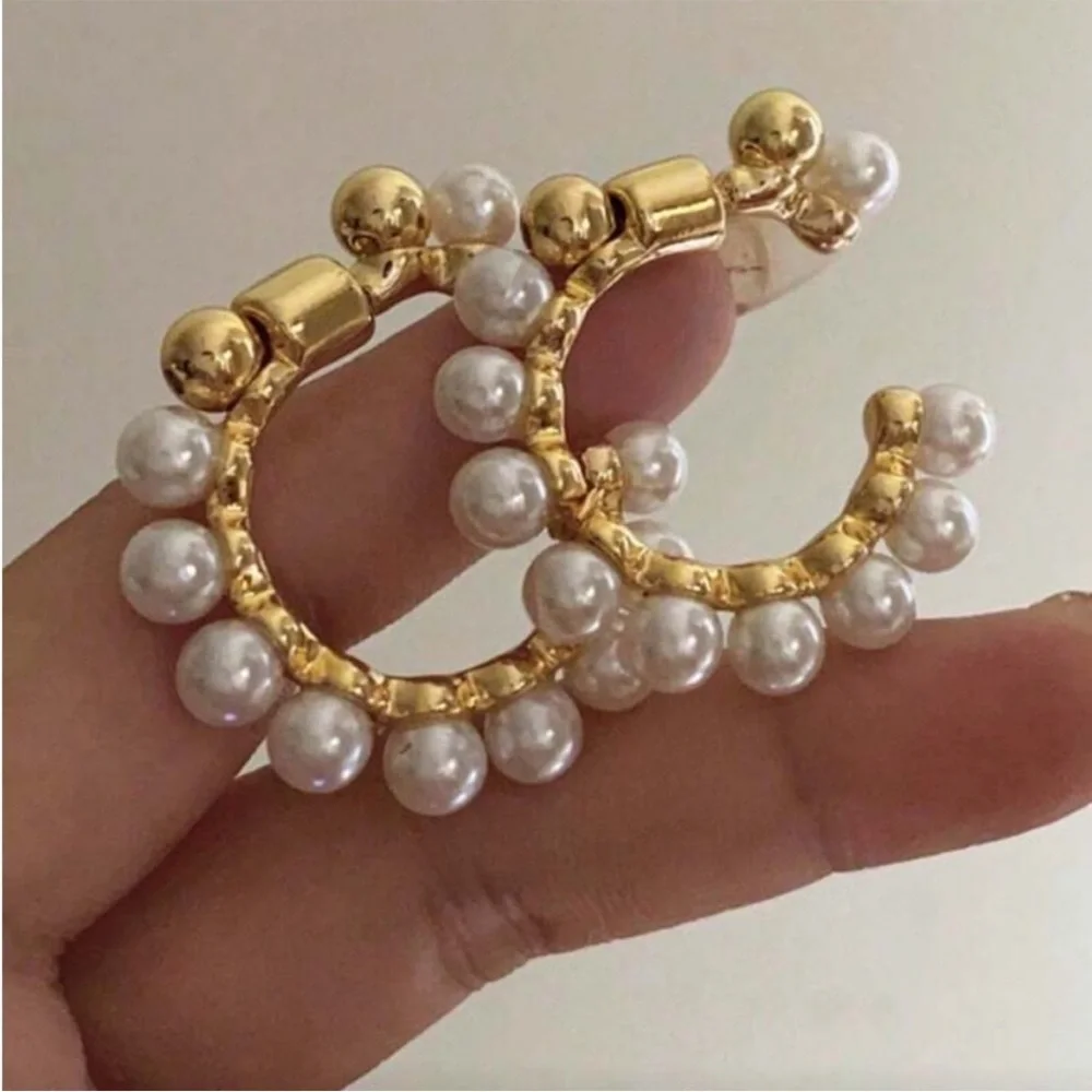 Anthropologie Gold and Pearl Embellished Earrings